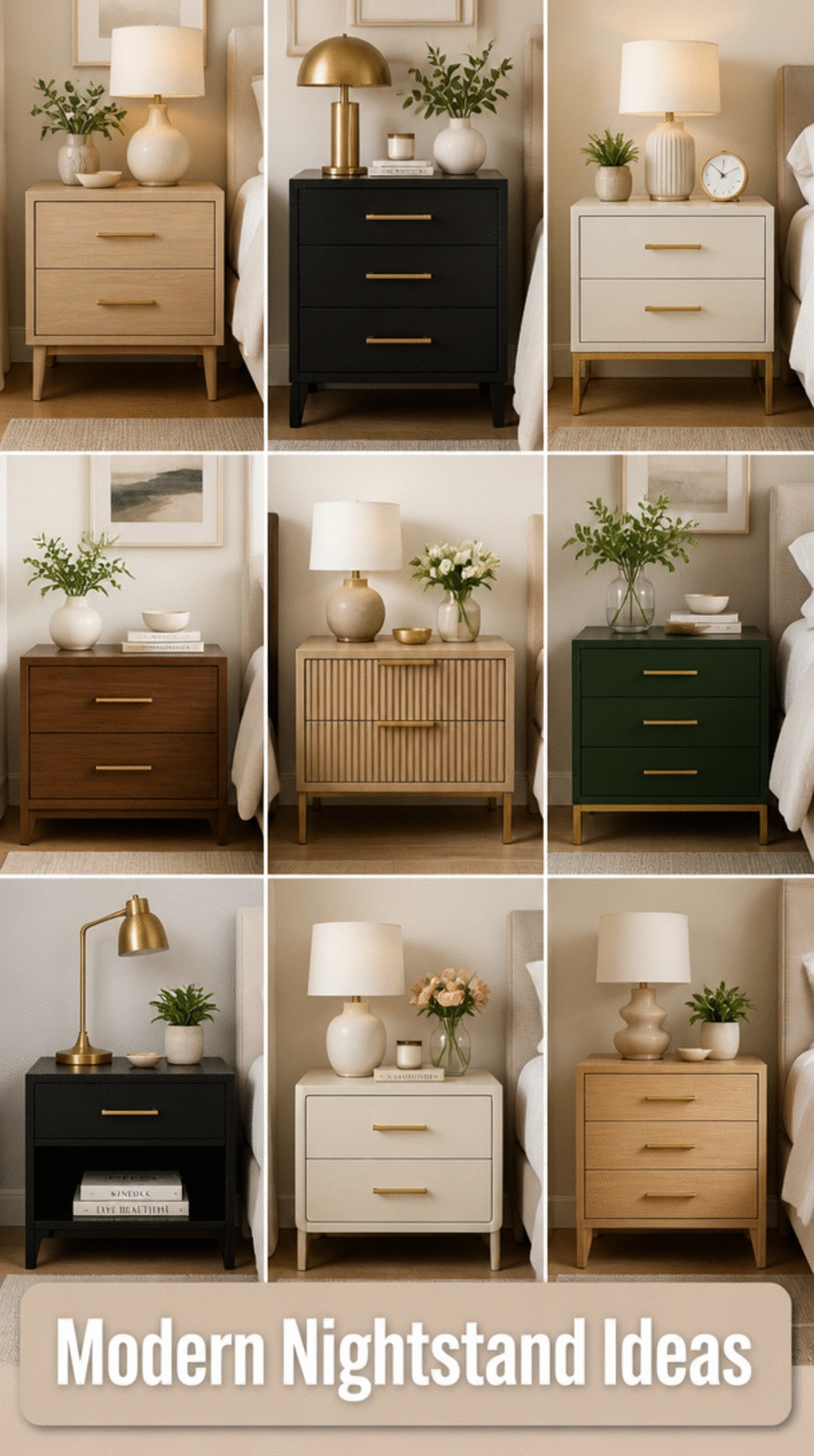Modern Nightstand with Single Drawer and Brass Pull Handle