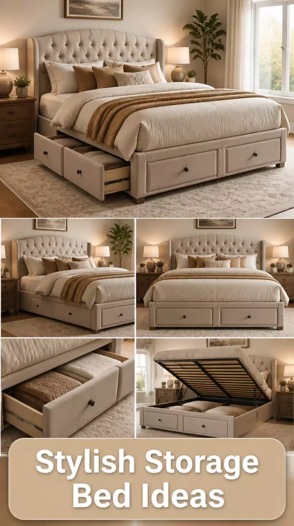 Small Bedroom Upholstered King Bed with Storage Drawers for a Couple's Space
