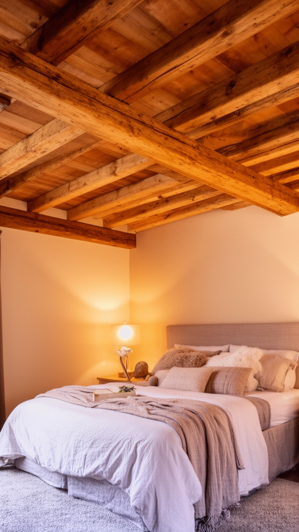 Bedroom Exposed Wooden Ceiling Beam That Adds Warmth and Architecture