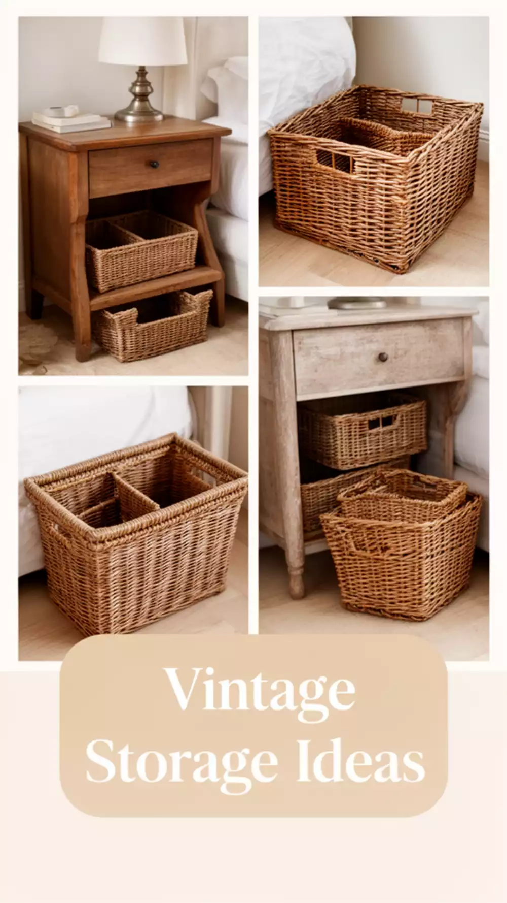 Bedroom Wicker Basket Under the Nightstand for a Vintage Storage Touch