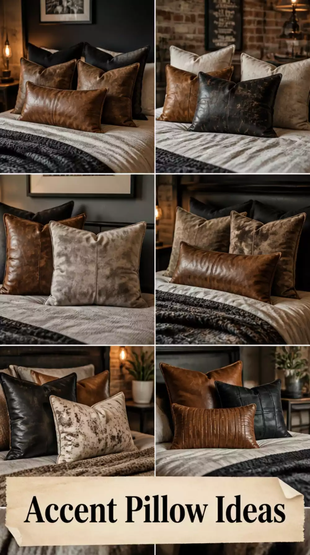Grunge Aesthetic Bedroom Worn Leather or Faux Leather Accent Pillow