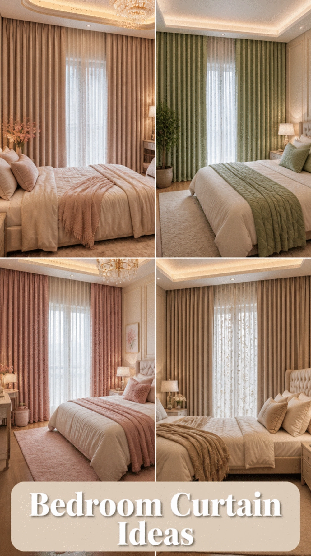 Bedroom Curtain Panels Hung Across a Full Wall to Add Scale and Drama
