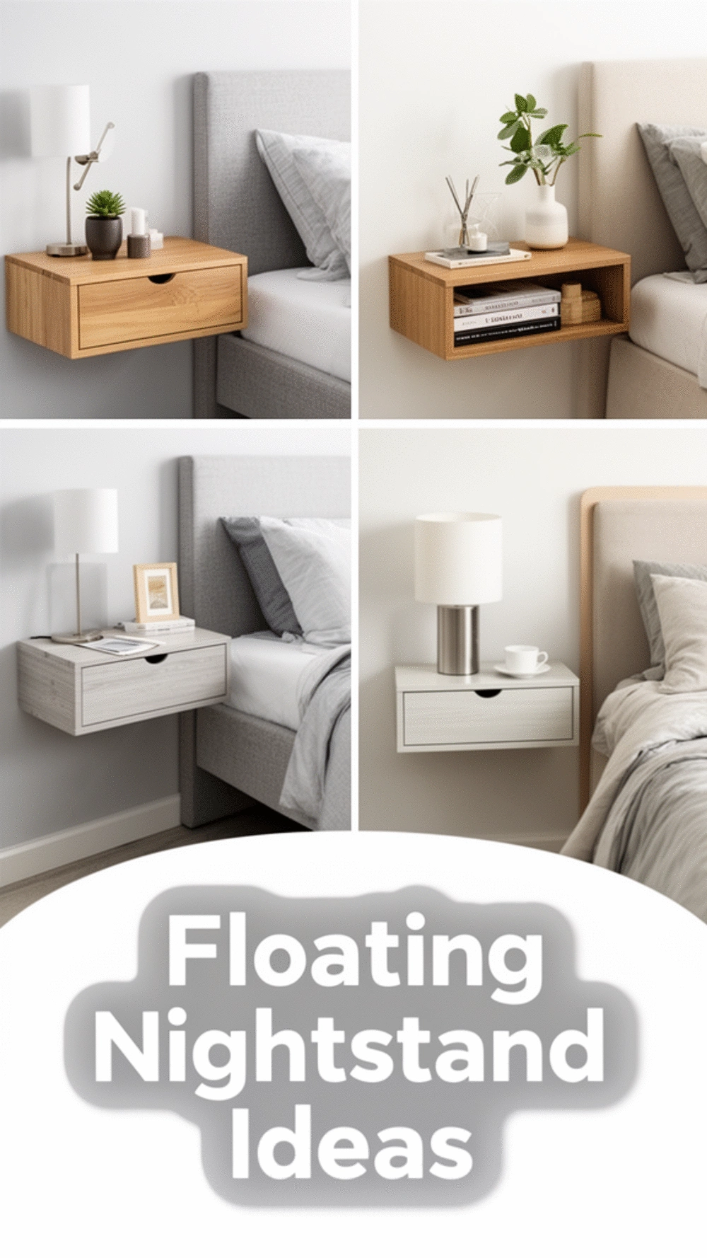 Floating Bedroom Nightstand Shelf Mounted Beside the Bed
