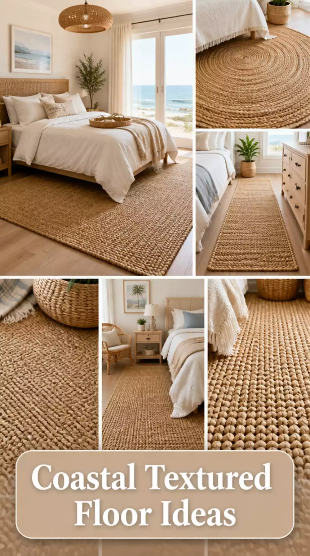 Bedroom Woven Seagrass Rug in Natural Tone for a Coastal Textured Floor