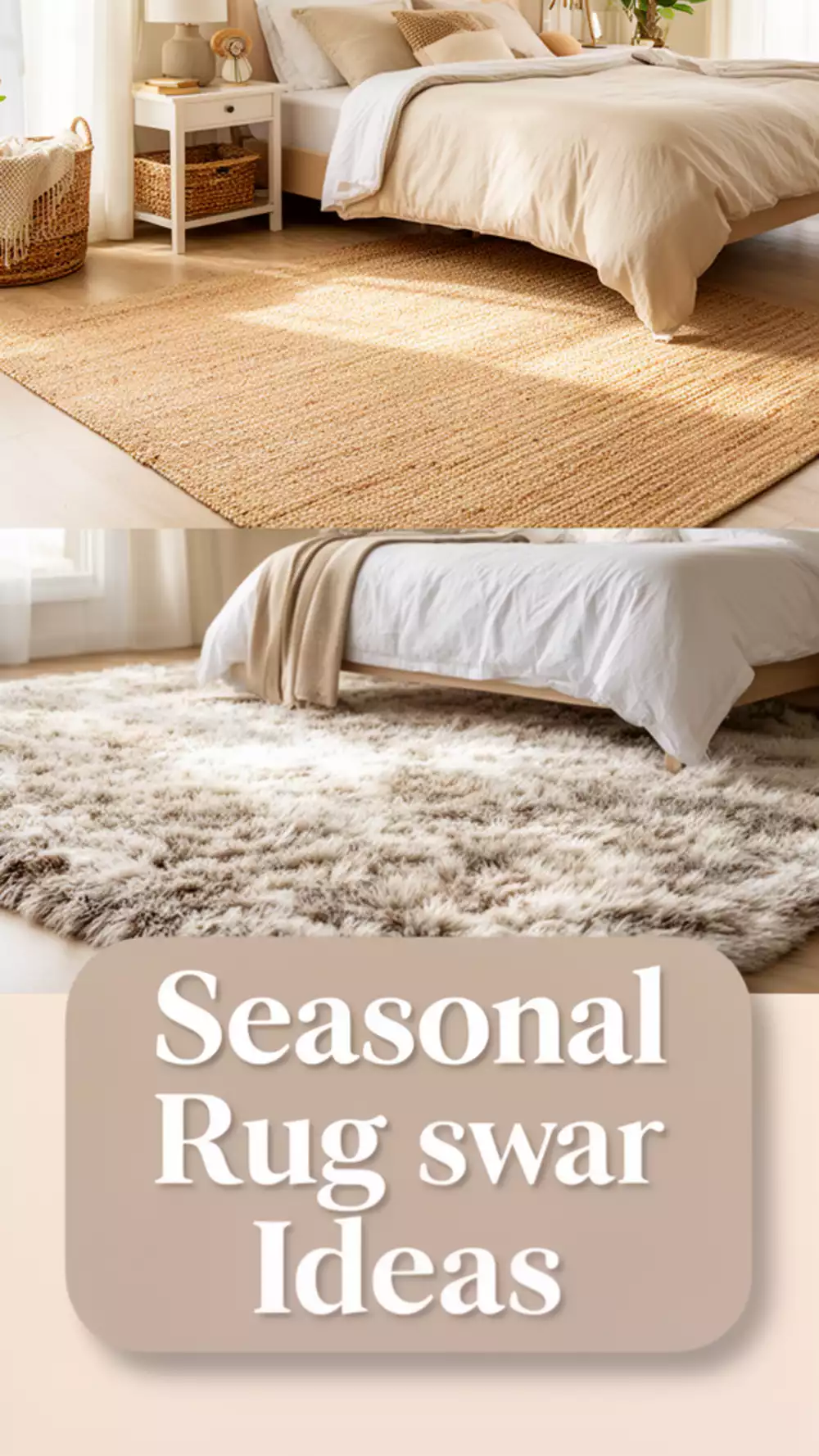 Bedroom Seasonal Rug Swap from Jute in Summer to Plush Shag in Winter