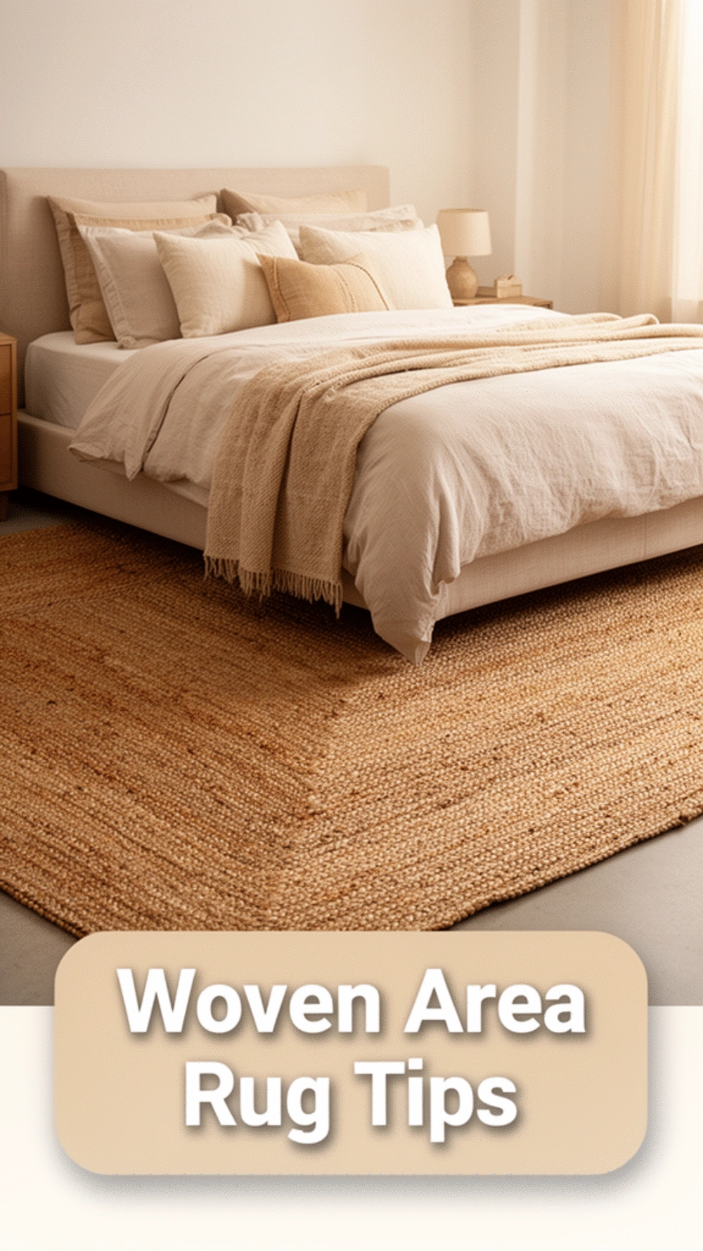 Master Bedroom Woven Area Rug That Grounds the Bed and Furniture Zone