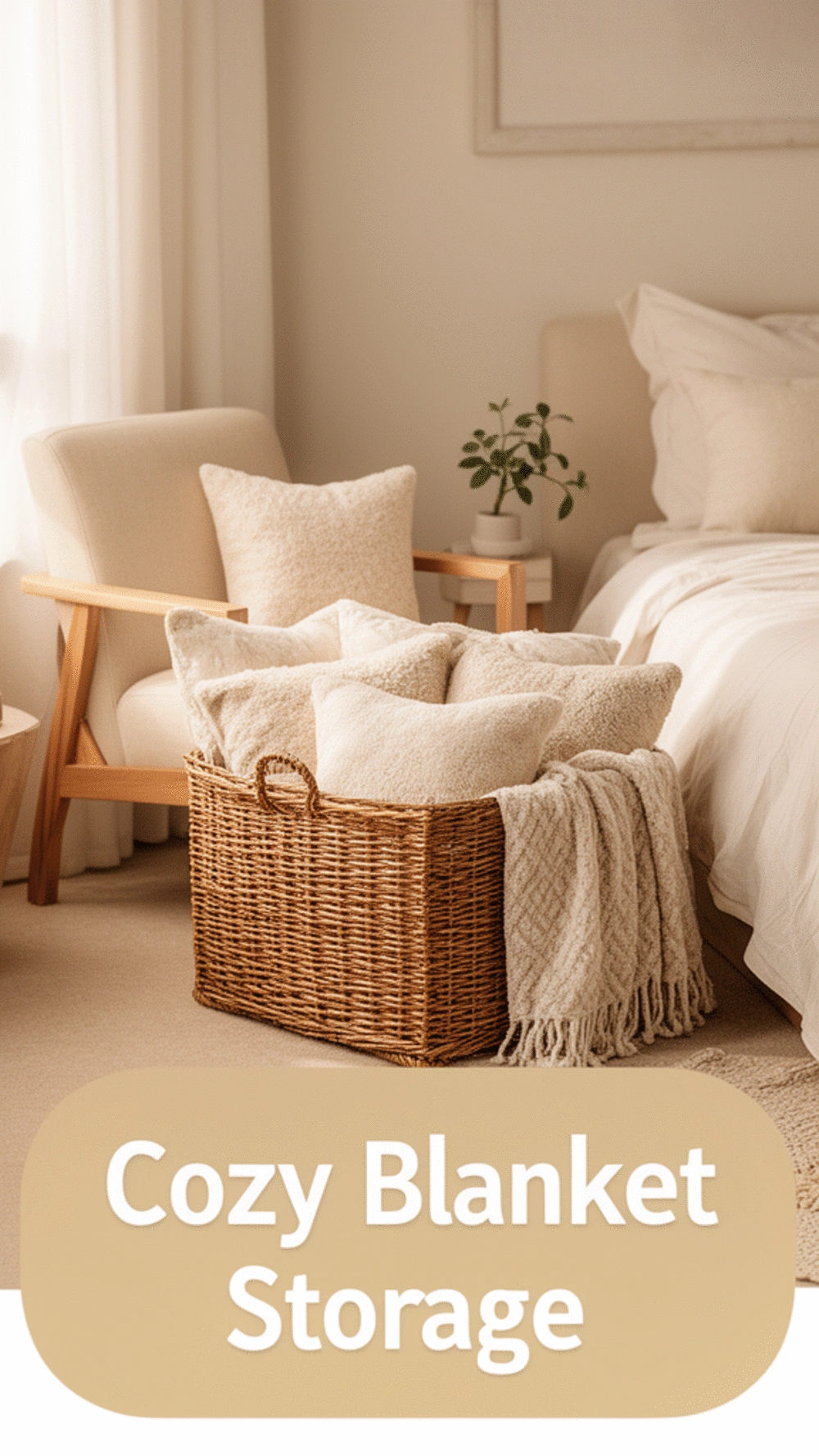 Bedroom Corner Woven Basket for Throw Blankets and Pillows