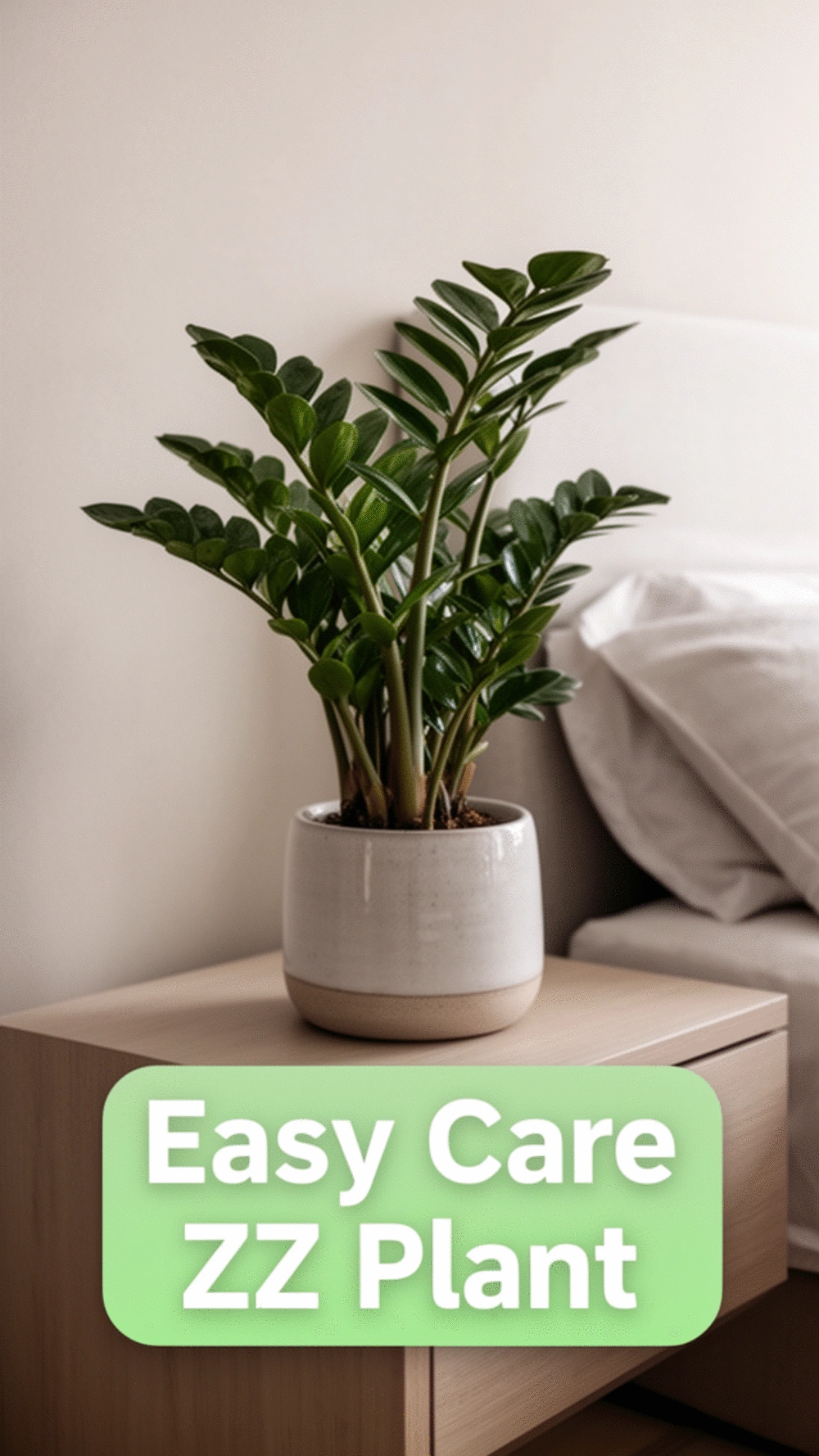 Bedroom ZZ Plant in a Ceramic Pot That Needs Watering Only Once a Month