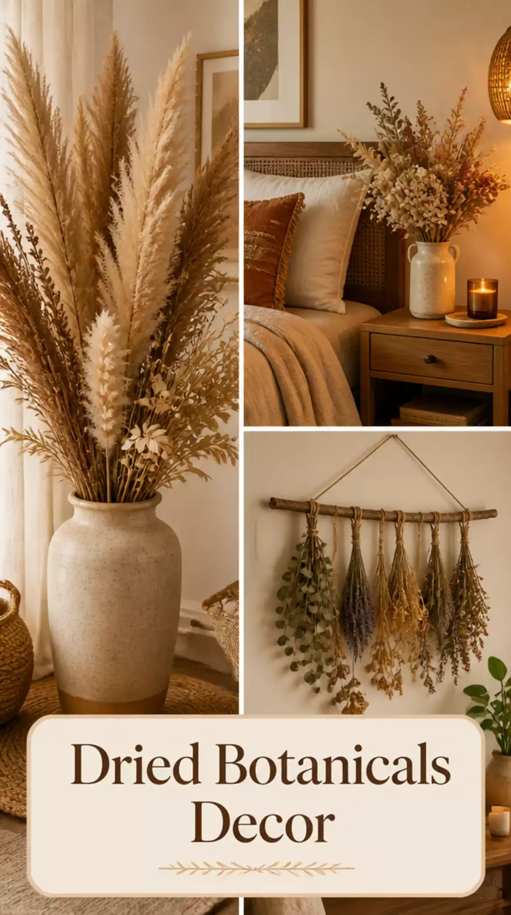 Why Dried Botanicals Always Look More Elevated Than Fresh Flowers in a Boho Bedroom
