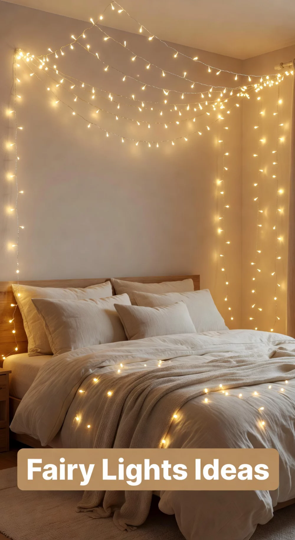 Bedroom Fairy Lights Draped Above the Bed for a Dreamy Glow