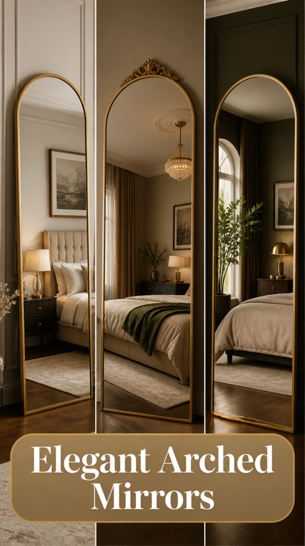 Luxury Bedroom Arched Full-Length Mirror with a Gold or Brass Frame