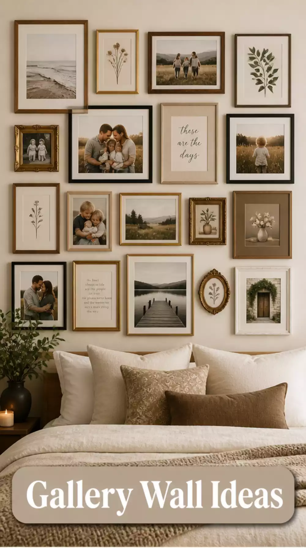 Bedroom Gallery Wall in Mismatched Frames That Feels Curated Not Random