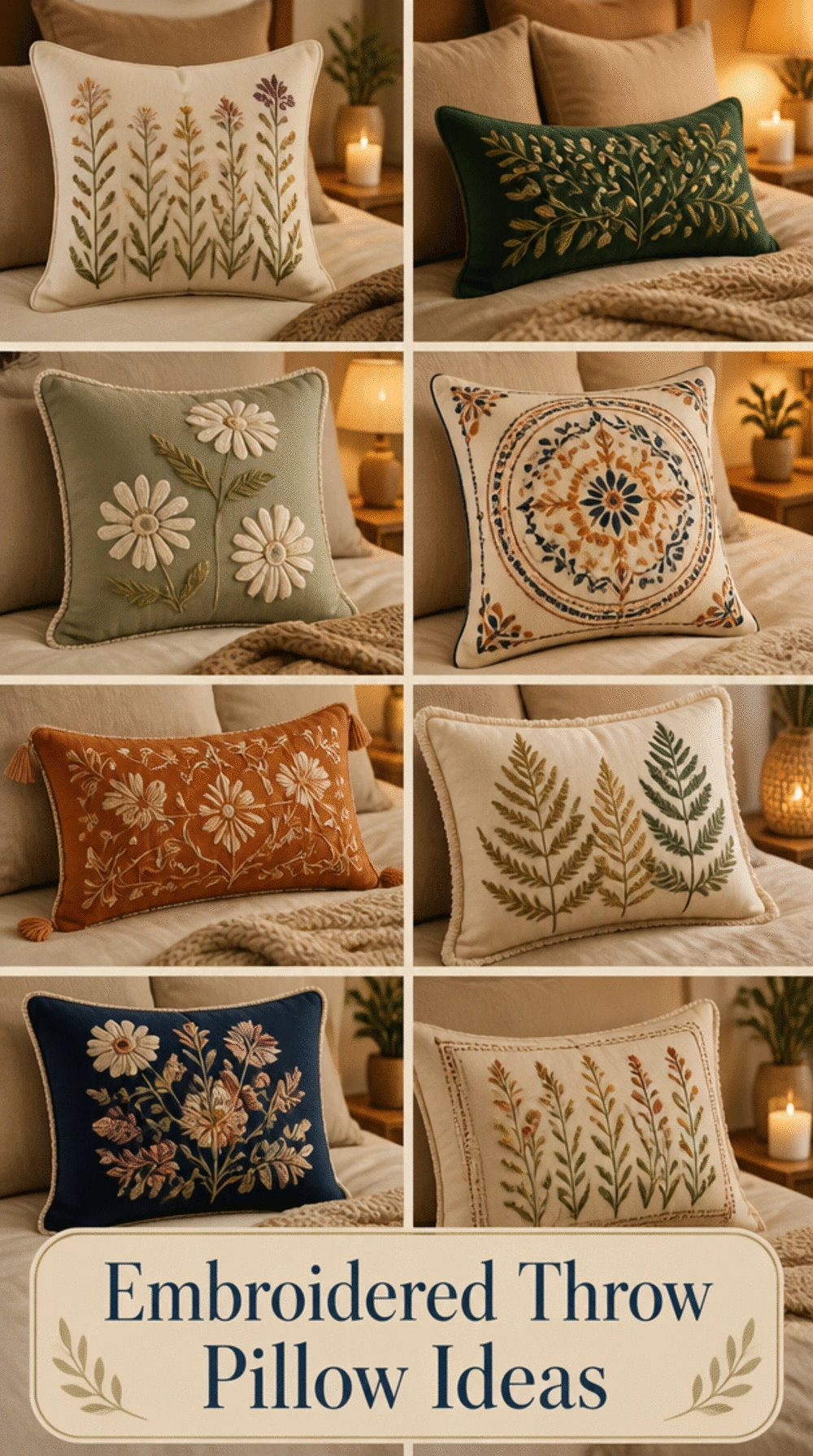Bedroom Throw Pillow with Embroidered Detail That Adds a Handcrafted Touch