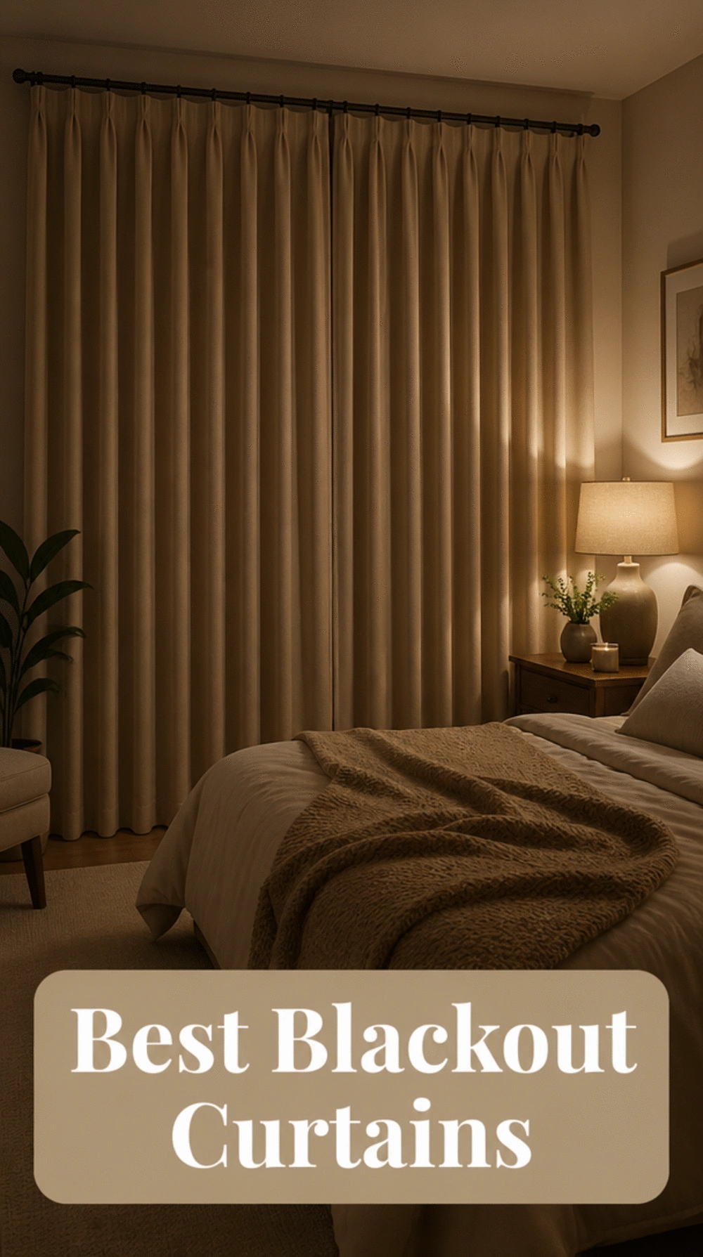 Bedroom Blackout Curtain in Warm Oatmeal That Keeps the Room Dark for Sleep