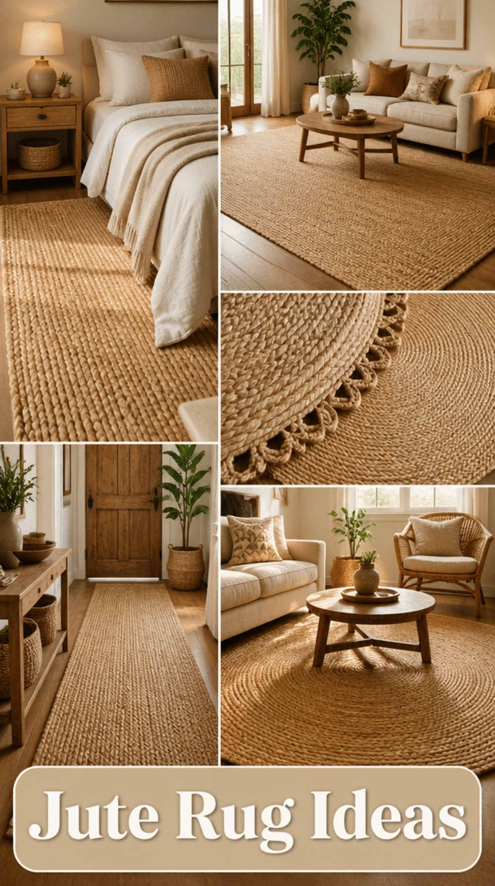 Bedroom Woven Jute Rug in a Natural Undyed Tone for a Rustic Floor