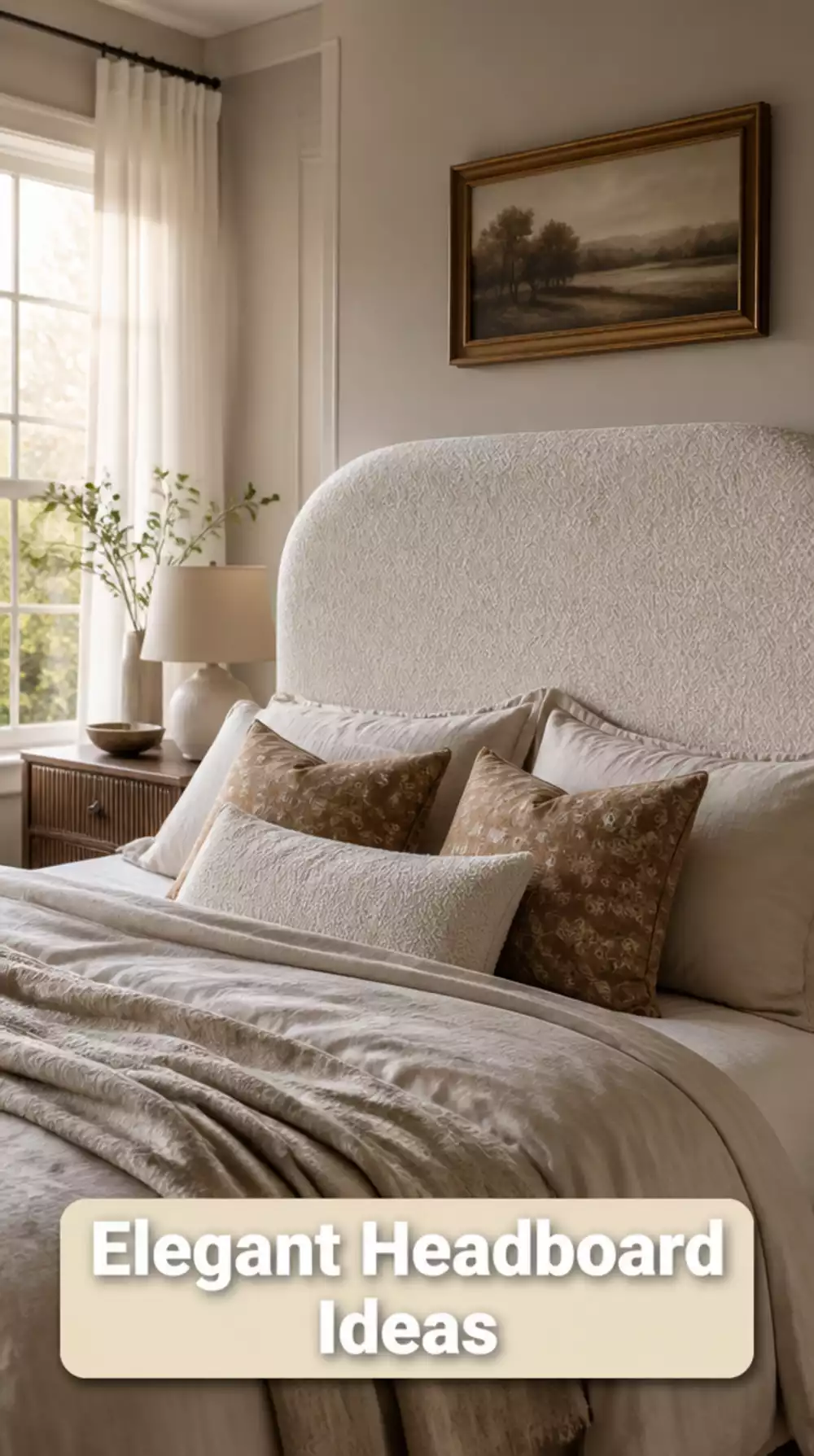 Bedroom Boucle Upholstered Headboard in Soft Warm White or Cream