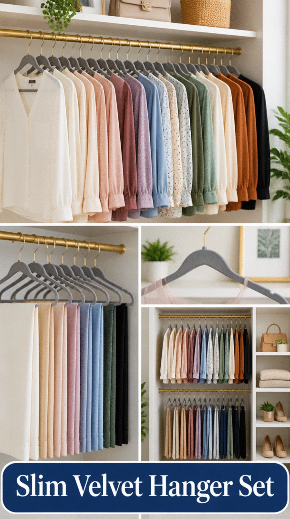 Bedroom Closet Slim Velvet Hanger Set That Doubles Hanging Rail Space