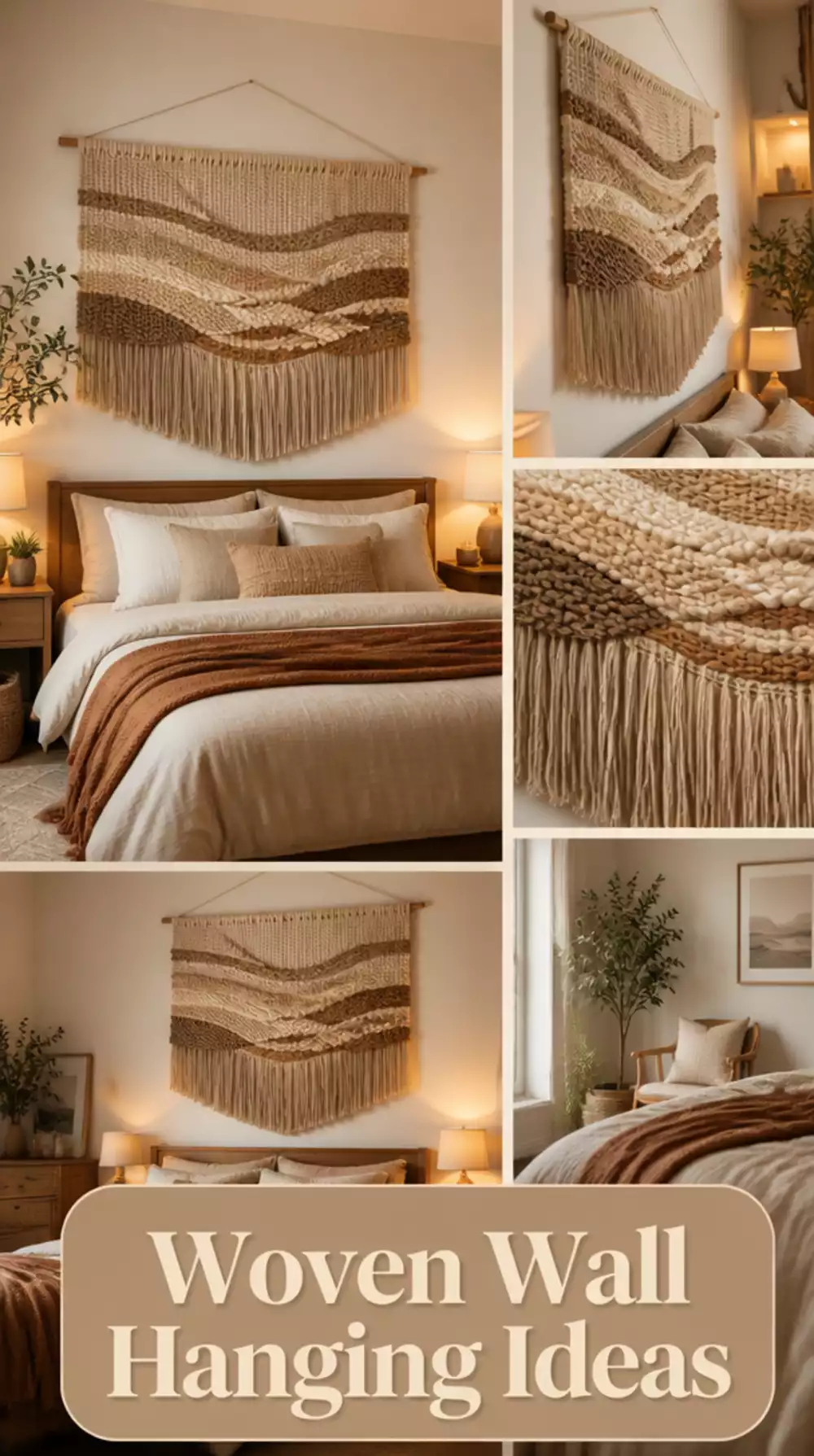 Woven Bedroom Wall Hanging That Fills a Large Space Above the Headboard