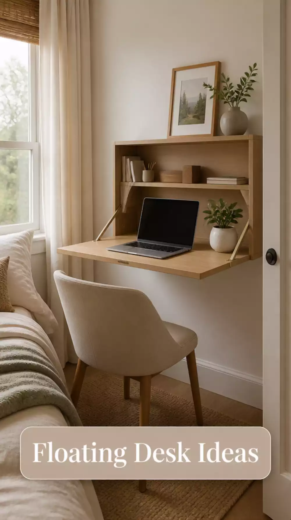 Space-Saving Bedroom Floating Desk That Folds Away