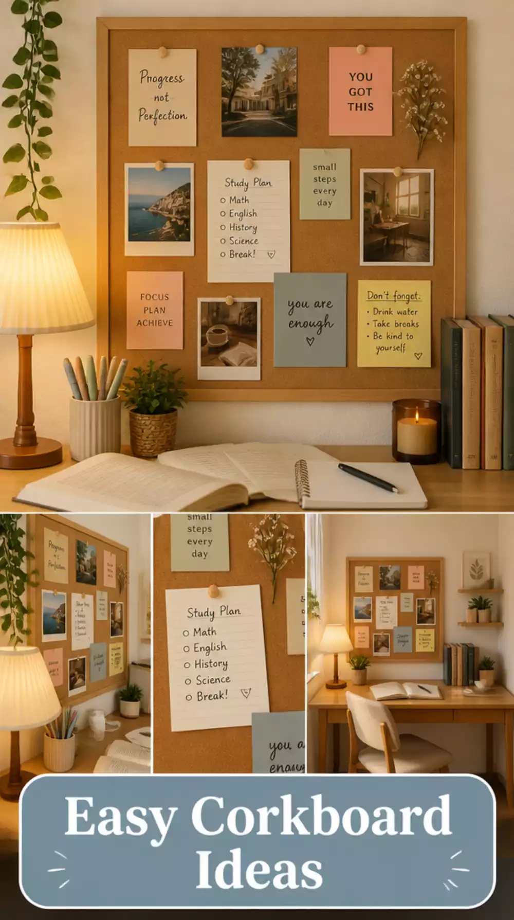 Bedroom Study Corner Corkboard Mounted Above the Desk for Notes and Pins