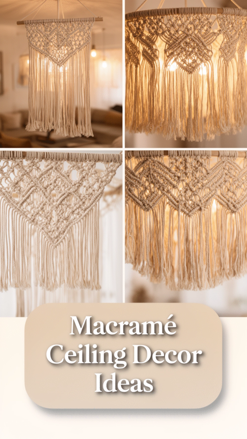 Bedroom Macramé Ceiling Hanging That Creates Texture Above the Bed
