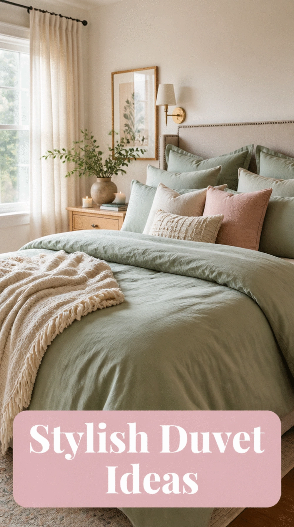 Teen Girl Bedroom Linen Duvet in Sage Green or Warm Dusty Rose